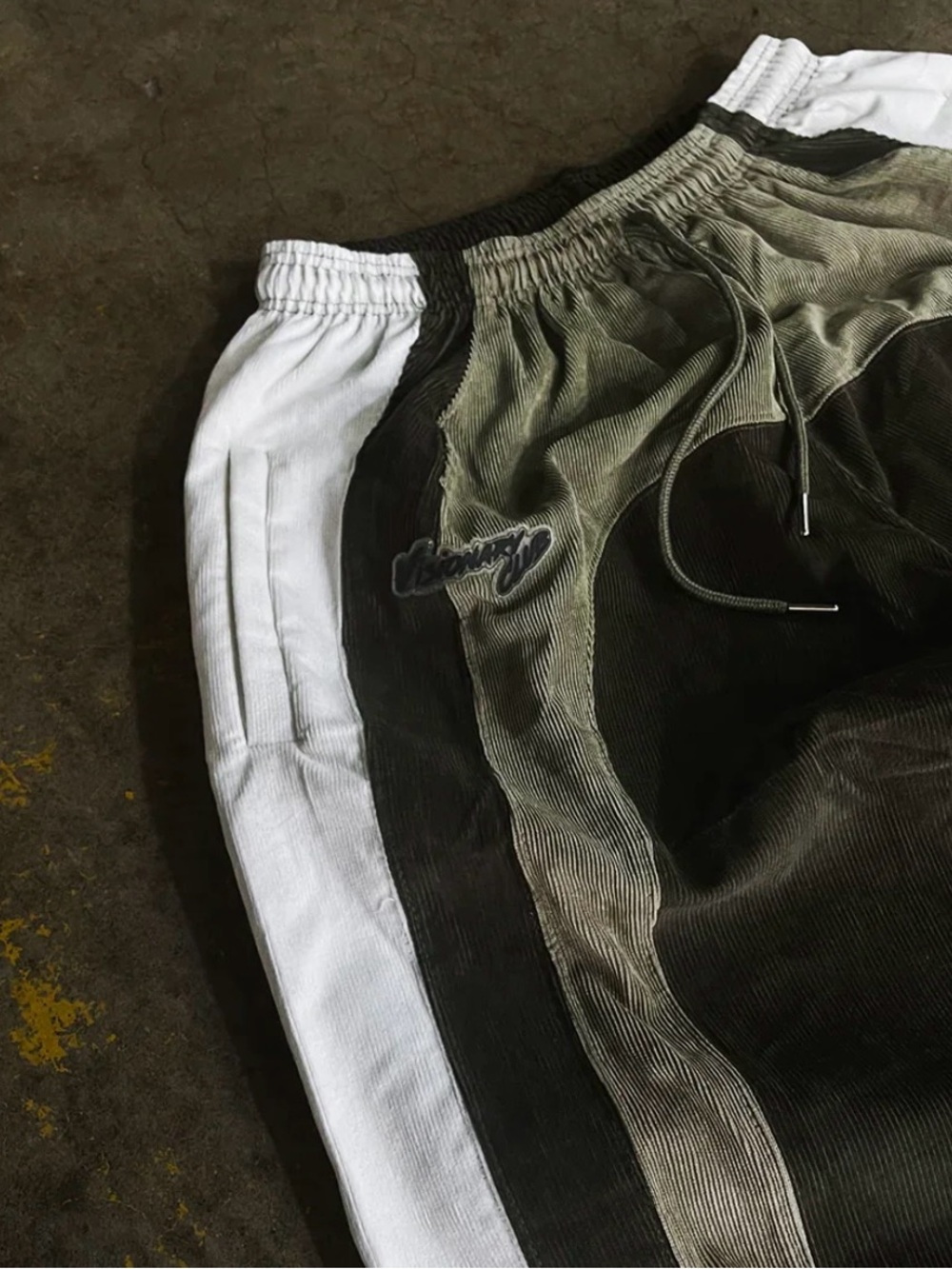 Corduroy Panel Track Pants in Olive & White for Women